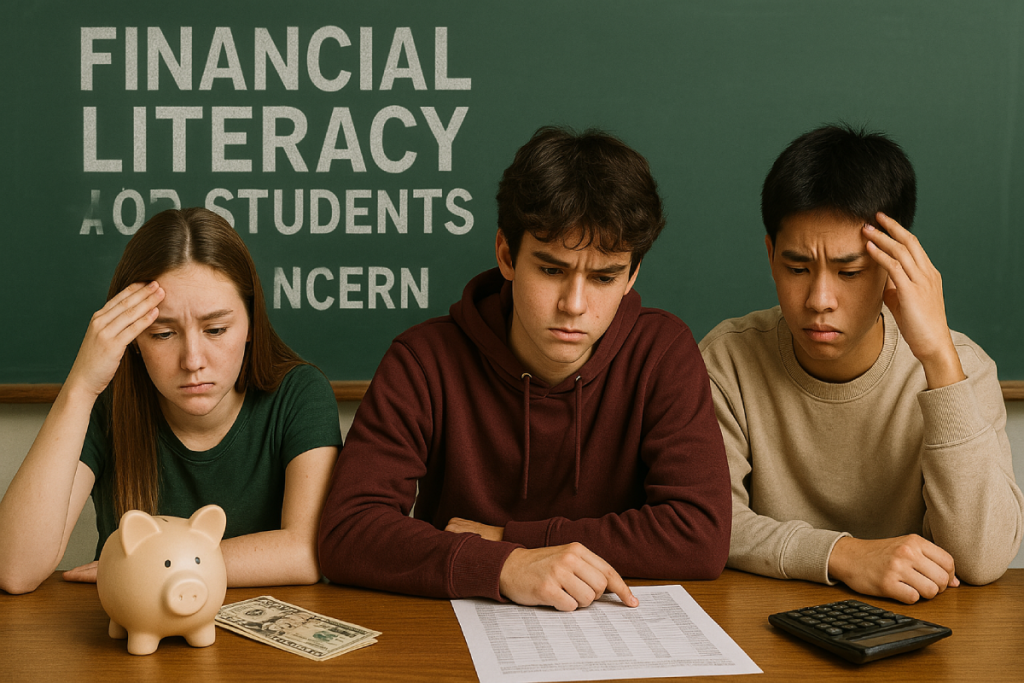 a group of students visibly concerned about financial literacy